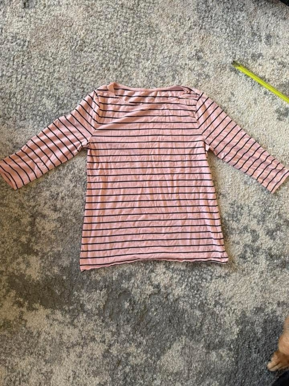 Striped Pink Mud Sleeve Sleeve Crew Tee - Women's Casual Top